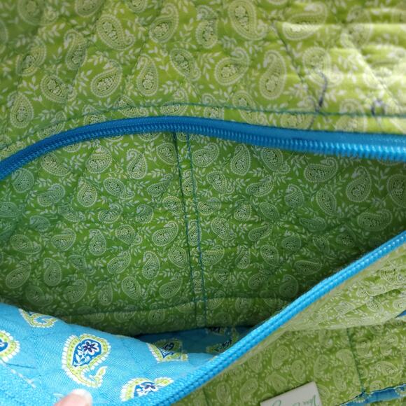 Vera Bradley Pale Blue & Yellow Paisley Floral Cotton Bag Lots of Pockets - Picture 7 of 7